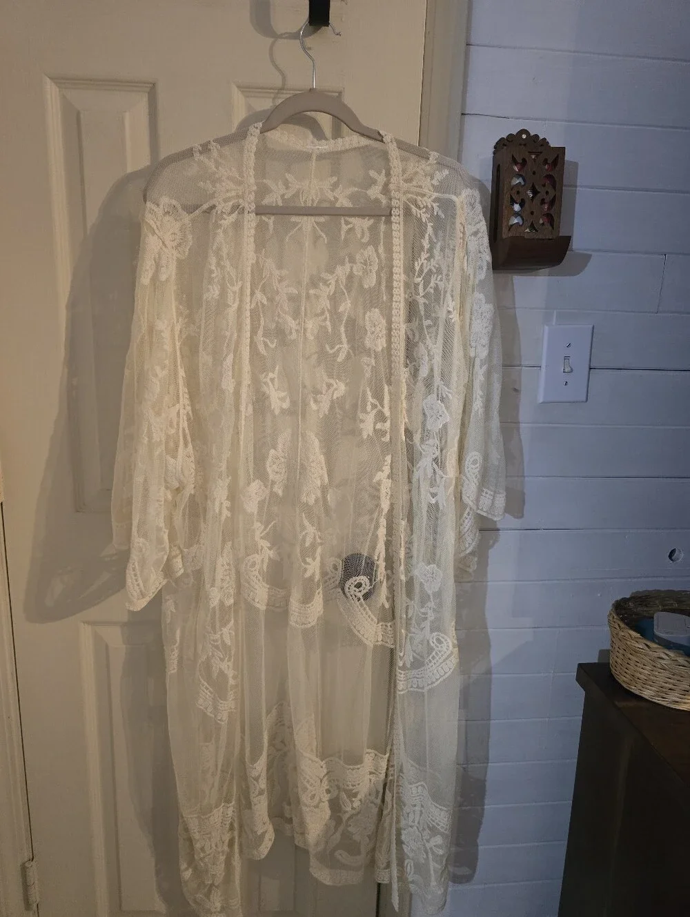 Sheer Ivory Lace Kimono Duster - Lightweight Home Accent